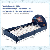 NNECW Twin Size Kids Wooden Upholstered Platform Bed with Astronaut/Unicorn/Cloud/Planet Pattern-Planet