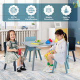NNECW Kids Wooden Table and 4 Chairs Set with Building Blocks for Ages 3 - 7