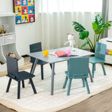 NNECW Kids Wooden Table and 4 Chairs Set with Building Blocks for Ages 3 - 7