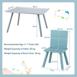 NNECW Kids Wooden Table and 4 Chairs Set with Building Blocks for Ages 3 - 7