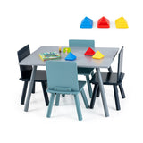 NNECW Kids Wooden Table and 4 Chairs Set with Building Blocks for Ages 3 - 7