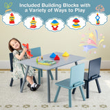NNECW Kids Wooden Table and 4 Chairs Set with Building Blocks for Ages 3 - 7