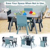 NNECW Kids Wooden Table and 4 Chairs Set with Building Blocks for Ages 3 - 7