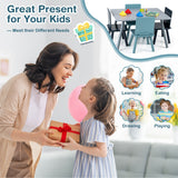 NNECW Kids Wooden Table and 4 Chairs Set with Building Blocks for Ages 3 - 7