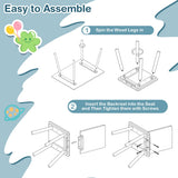 NNECW Kids Wooden Table and 4 Chairs Set with Building Blocks for Ages 3 - 7