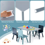 NNECW Kids Wooden Table and 4 Chairs Set with Building Blocks for Ages 3 - 7