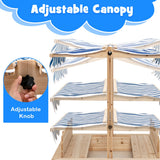 NNECW Covered Wooden Sandbox with 2 Convertible Seat Benches for Kids