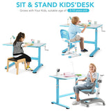 NNECW Kids Study Chair and Desk Set with Adjustable Height-Blue-Table