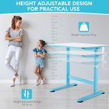 NNECW Kids Study Chair and Desk Set with Adjustable Height-Blue-Table