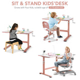 NNECW Kids Study Chair and Desk Set with Adjustable Height-Pink-Table