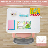 NNECW Kids Study Chair and Desk Set with Adjustable Height-Pink-Table