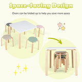 NNECW 5 Pieces Kids Table &amp Chair Set for Kids Room-Macaroon