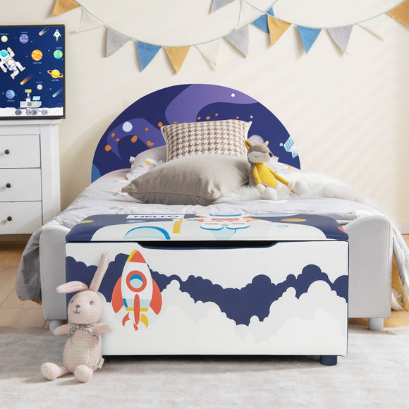 NNECW Upholstered Toy Storage Ottoman Bench with Removable Lid for Kids-Blue