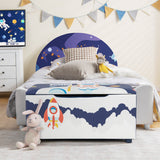 NNECW Upholstered Toy Storage Ottoman Bench with Removable Lid for Kids-Blue