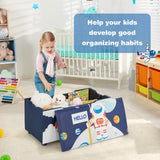 NNECW Upholstered Toy Storage Ottoman Bench with Removable Lid for Kids-Blue