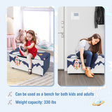 NNECW Upholstered Toy Storage Ottoman Bench with Removable Lid for Kids-Blue