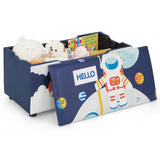 NNECW Upholstered Toy Storage Ottoman Bench with Removable Lid for Kids-Blue