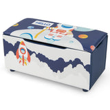 NNECW Upholstered Toy Storage Ottoman Bench with Removable Lid for Kids-Blue