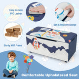 NNECW Upholstered Toy Storage Ottoman Bench with Removable Lid for Kids-Blue