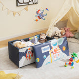 NNECW Upholstered Toy Storage Ottoman Bench with Removable Lid for Kids-Blue