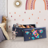 NNECW Upholstered Toy Storage Ottoman Bench with Removable Lid for Kids-Navy