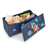 NNECW Upholstered Toy Storage Ottoman Bench with Removable Lid for Kids-Navy