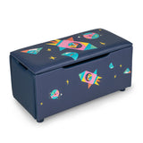 NNECW Upholstered Toy Storage Ottoman Bench with Removable Lid for Kids-Navy