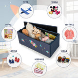 NNECW Upholstered Toy Storage Ottoman Bench with Removable Lid for Kids-Navy