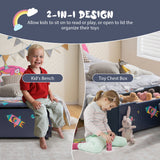 NNECW Upholstered Toy Storage Ottoman Bench with Removable Lid for Kids-Navy
