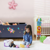 NNECW Upholstered Toy Storage Ottoman Bench with Removable Lid for Kids-Navy