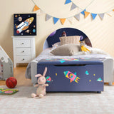 NNECW Upholstered Toy Storage Ottoman Bench with Removable Lid for Kids-Navy