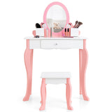 NNECW 2-in-1 Kids Vanity Table and Stool Set with Mirror-White