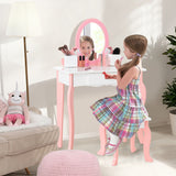 NNECW 2-in-1 Kids Vanity Table and Stool Set with Mirror-White