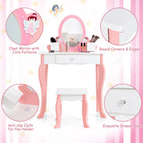 NNECW 2-in-1 Kids Vanity Table and Stool Set with Mirror-White