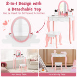 NNECW 2-in-1 Kids Vanity Table and Stool Set with Mirror-White