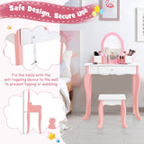 NNECW 2-in-1 Kids Vanity Table and Stool Set with Mirror-White
