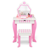 NNECW Kids Vanity Table & Stool Set with Mirror & Drawer