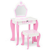 NNECW Kids Vanity Table & Stool Set with Mirror & Drawer