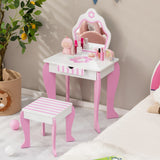 NNECW Kids Vanity Table & Stool Set with Mirror & Drawer