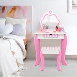 NNECW Kids Vanity Table & Stool Set with Mirror & Drawer