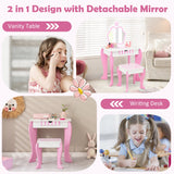 NNECW Kids Vanity Table & Stool Set with Mirror & Drawer