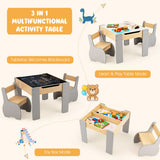 NNECW 4-in-1 Wooden Kids Activity Table and Chair Set for Drawing & Studying