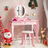 NNECW Kid Vanity Table Stool Set with Adjustable Mirror