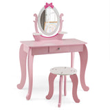 NNECW Kid Vanity Table Stool Set with Adjustable Mirror