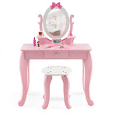 NNECW Kid Vanity Table Stool Set with Adjustable Mirror