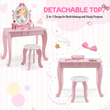 NNECW Kid Vanity Table Stool Set with Adjustable Mirror