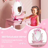 NNECW Kid Vanity Table Stool Set with Adjustable Mirror