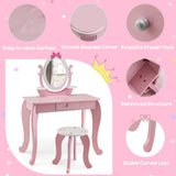 NNECW Kid Vanity Table Stool Set with Adjustable Mirror