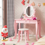 NNECW Kid Vanity Table Stool Set with Adjustable Mirror
