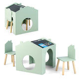 NNECW 3 Pieces Kids Wooden Table and Chair Set with Chalkboards for Toddlers-Green